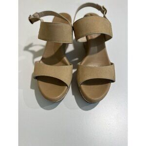 UGG Elena Horchata Leather Slingback Wedge Sandal US 9.5 Neutral Capsule Beach